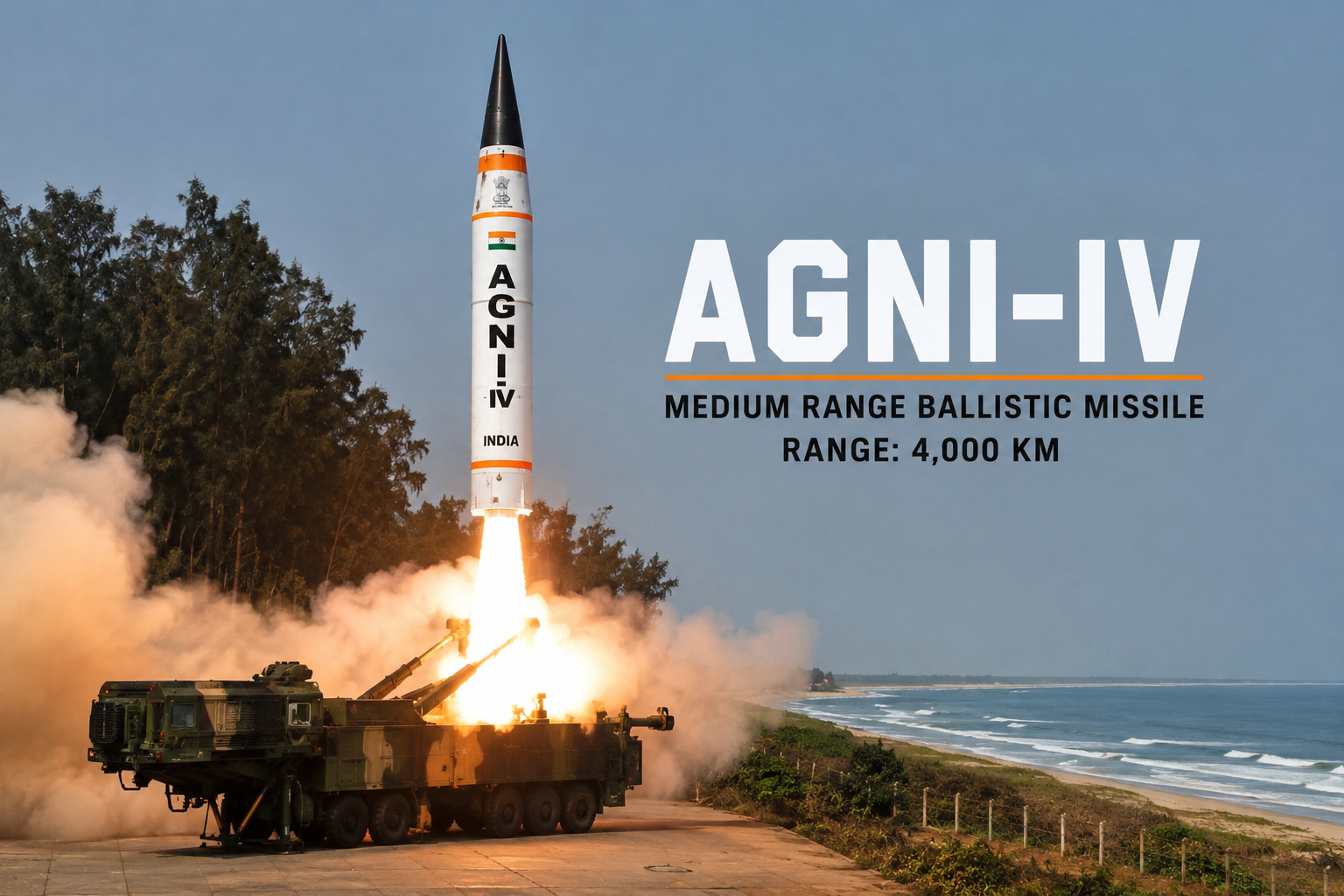 India's Agni-IV intermediate-range ballistic missile during a successful test launch conducted by the Strategic Forces Command in August 2026.