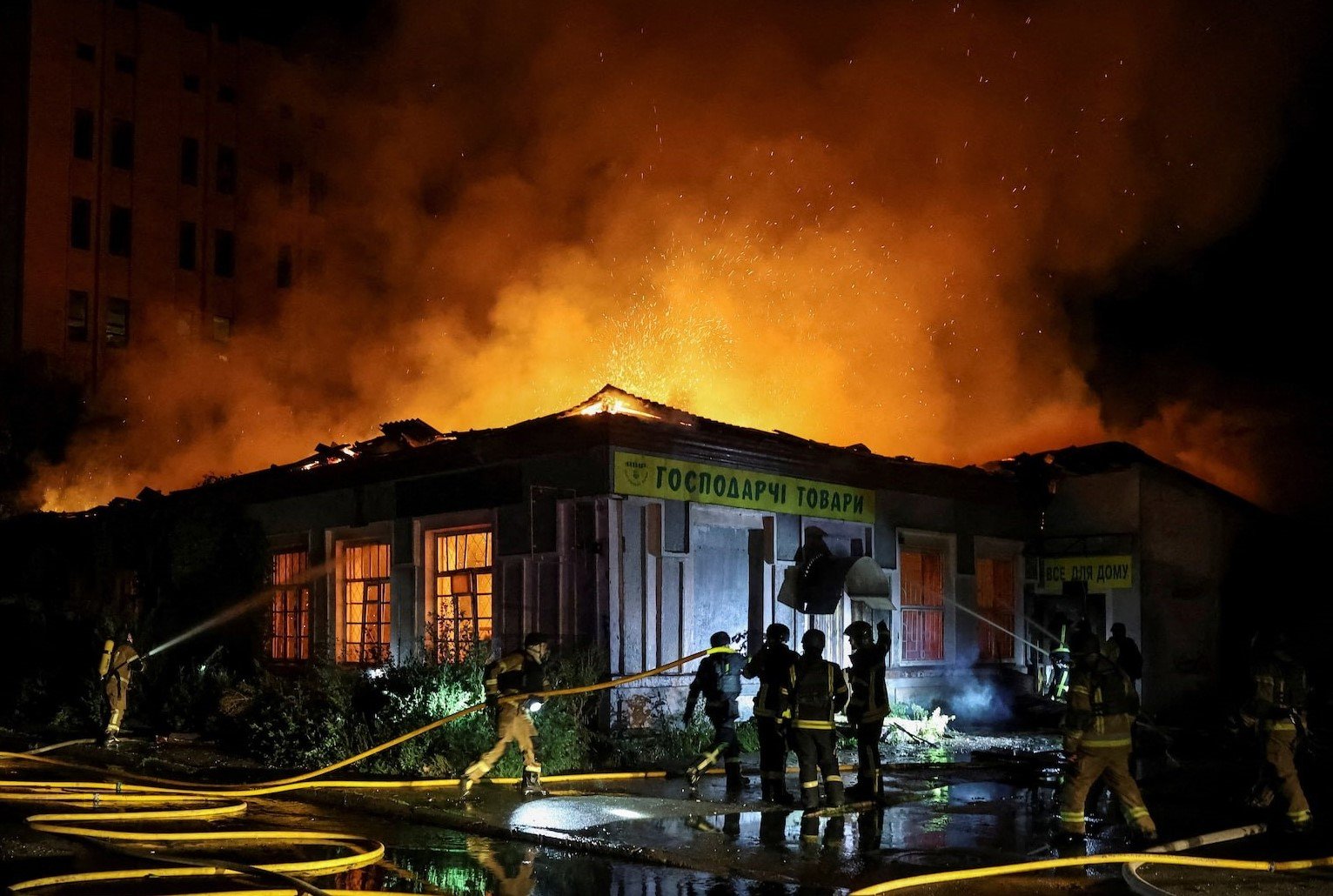 Russian missile attack on Kyiv Ukraine leaves building on fire, 16 killed