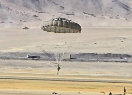 Indian Soldier Parachute Landing During Airborne Operation