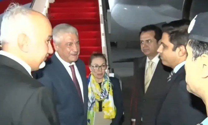 Russian Interior Minister Vladimir Kolokoltsev welcomed by Pakistani officials at Islamabad airport during his first official visit to Pakistan in October 2026.